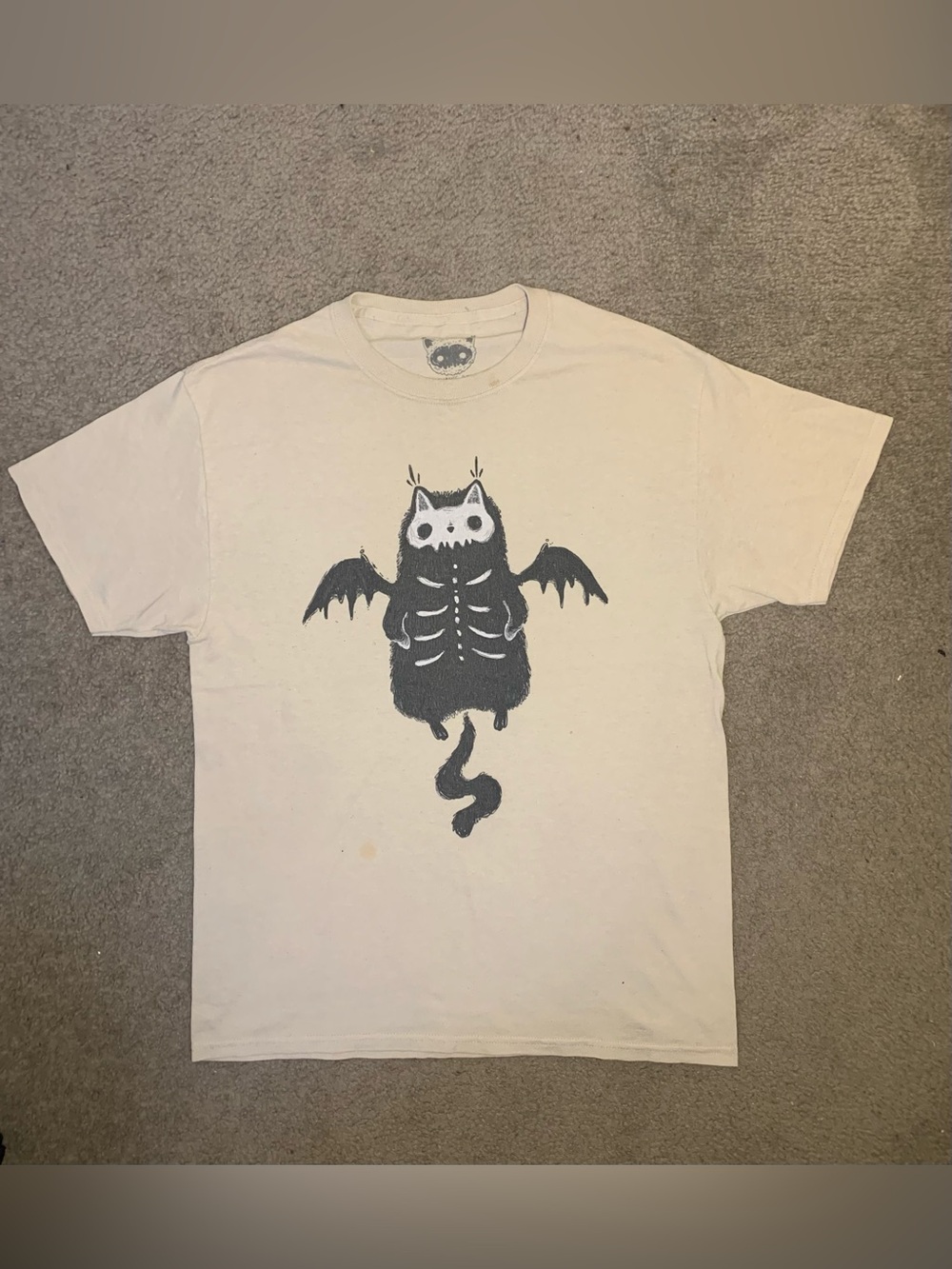 Bone-Print Bat Cat Graphic Tee in Light Beige - Picture 2 of 5